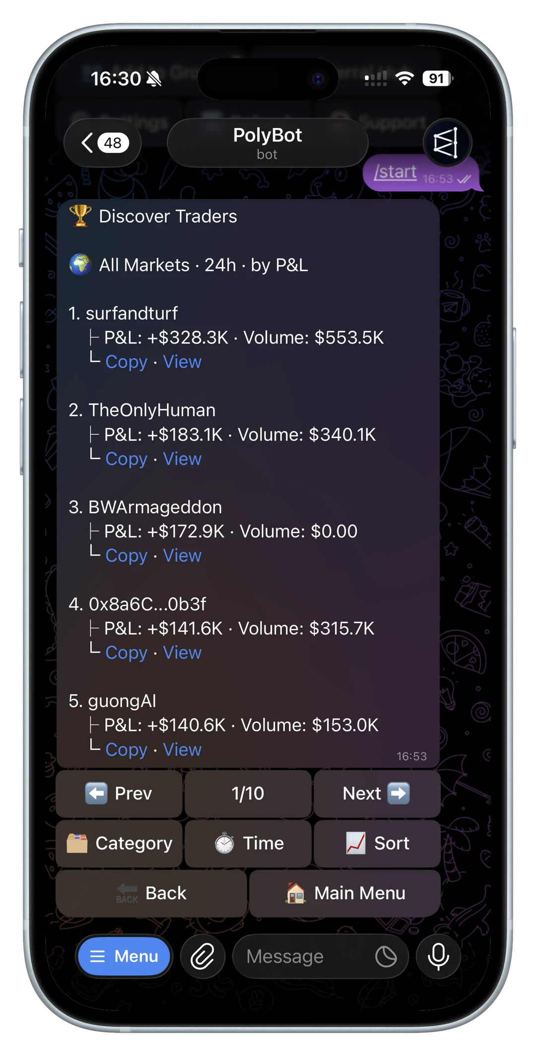 Copy the top traders - PolyBot interface
